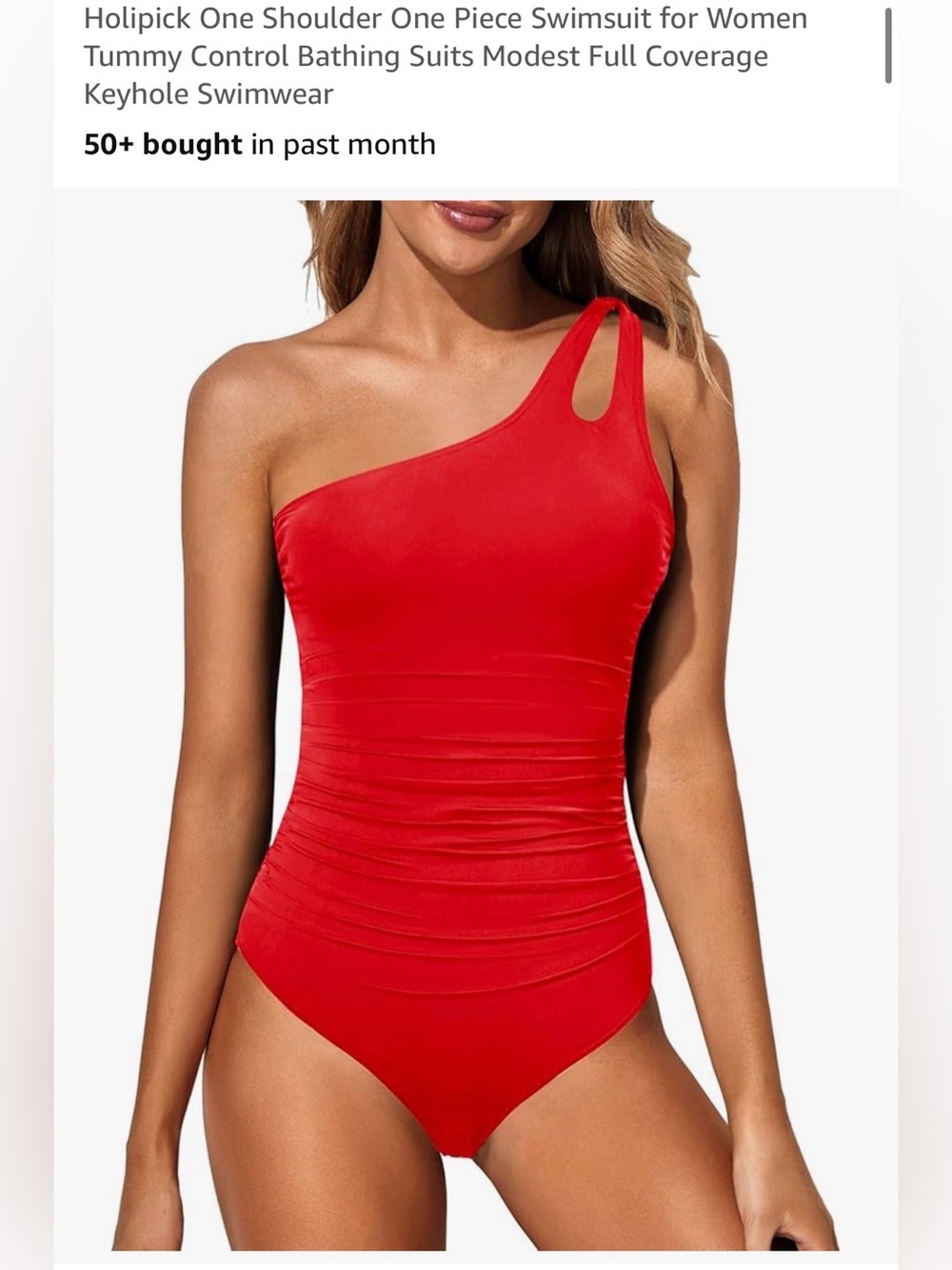 Red One-Shoulder Keyhole Ruched Swim Suit - Women